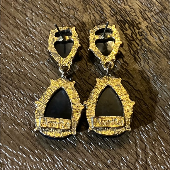 Elegant Blue and Gold Drop Earrings - Picture 2 of 2